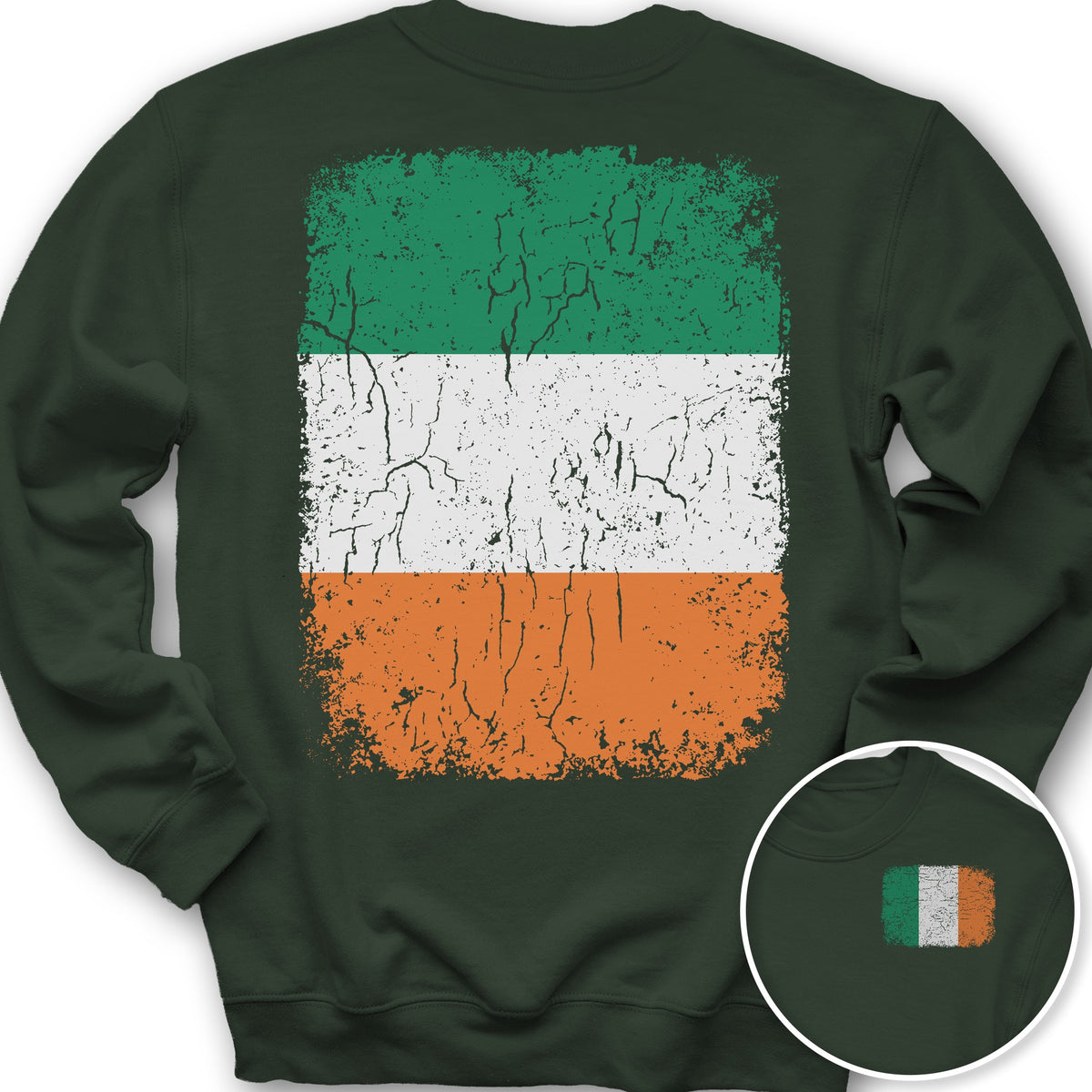 Ireland Distressed Flag Front/Back Print Sweatshirt - Forest Green