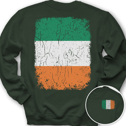 Ireland Distressed Flag Front/Back Print Sweatshirt - Forest Green