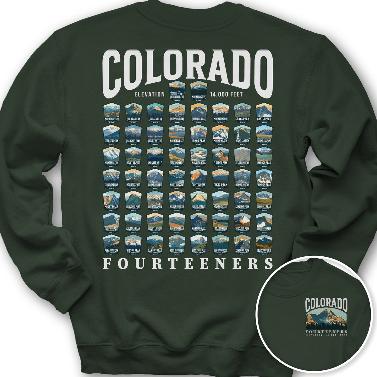 Colorado Fourteeners Front/Back Print Sweatshirt - Forest Green