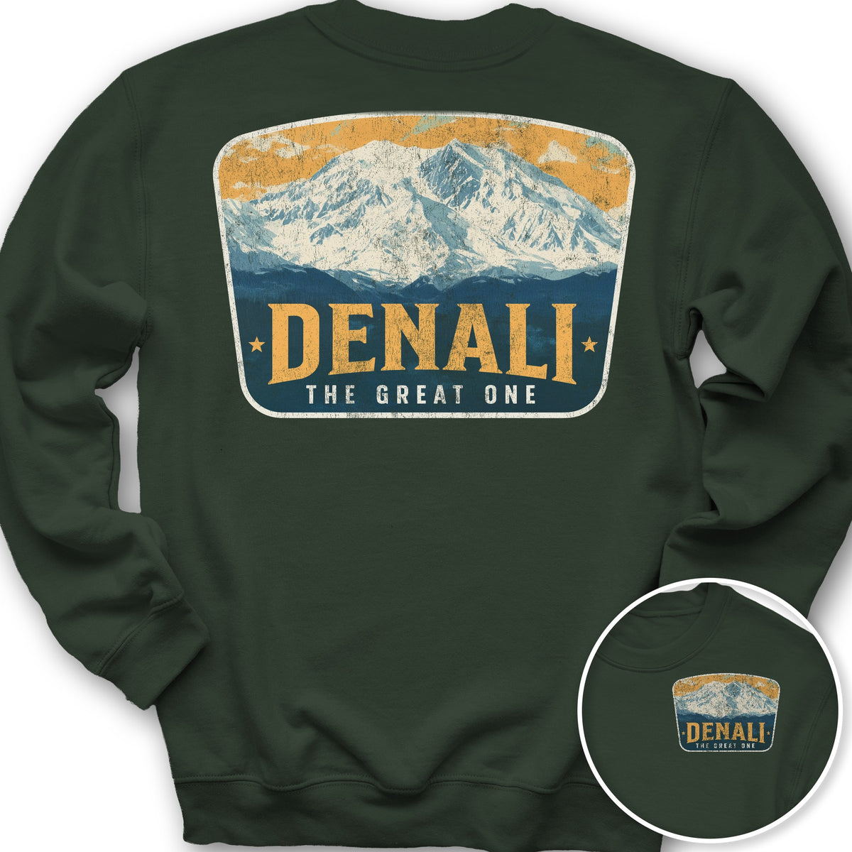 Denali "The Great One" Vintage Badge Front/Back Print Sweatshirt - Forest Green