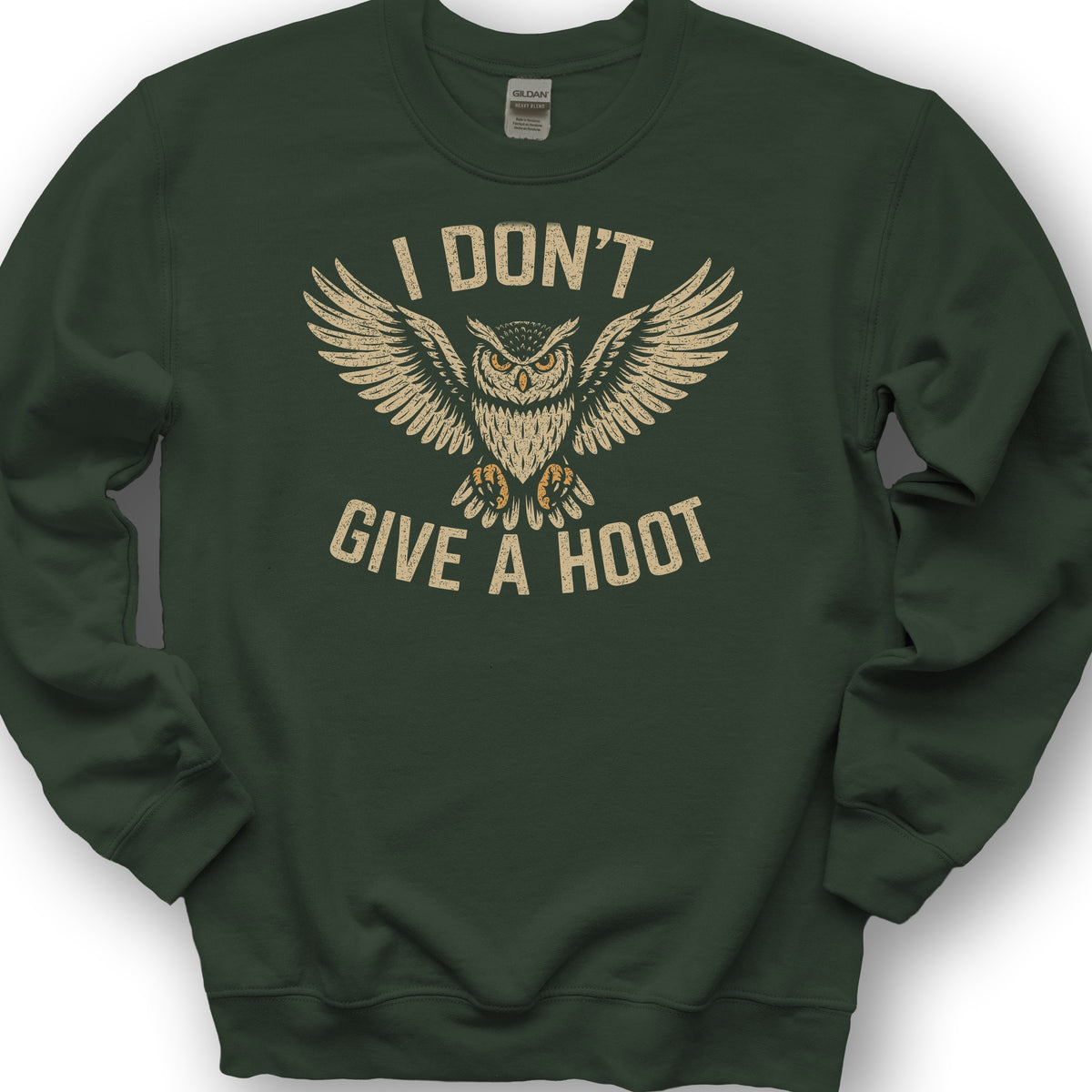 I Don't Give a Hoot "Vintage Owl" Sweatshirt - Forest Green