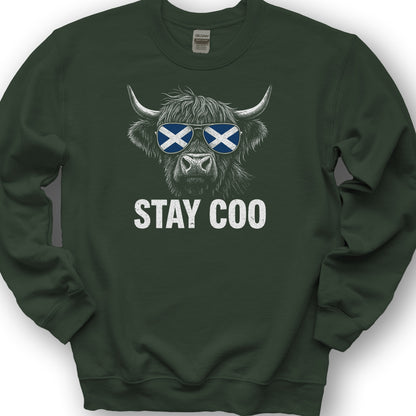 Stay Coo Highland Cow "Sunglasses" Sweatshirt - Forest Green