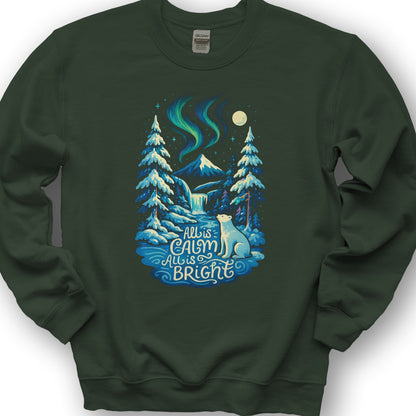 All Is Calm Northern Lights Sweatshirt - Forest Green
