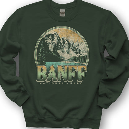 Banff National Park Groovy Screenprint Sweatshirt - Forest Green