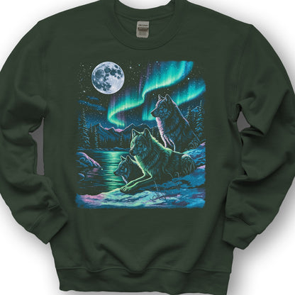 Northern Lights "Night Wolves" Sweatshirt - Forest Green