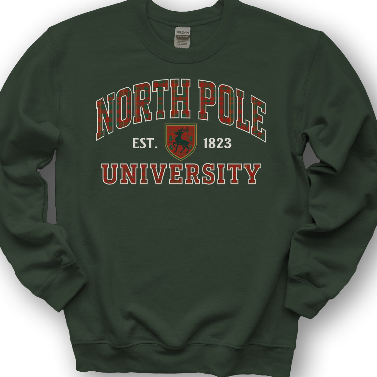 North Pole University Holiday Plaid Sweatshirt - Forest Green
