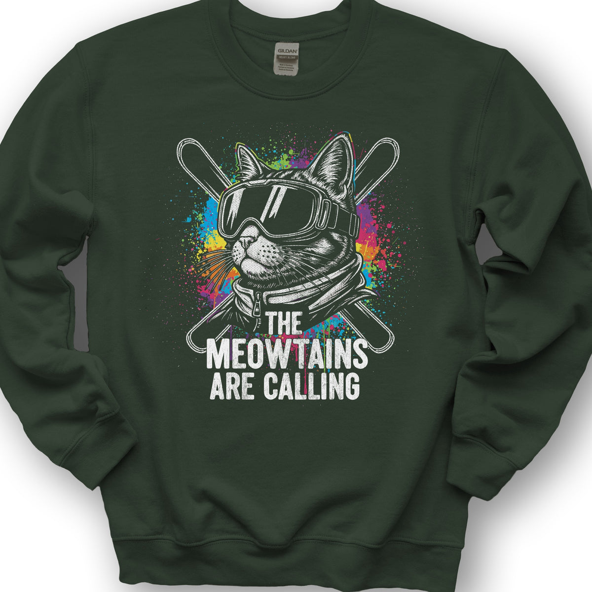 The Meowtains are Calling Sweatshirt - Forest Green