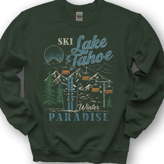 Retro "Ski Lake Tahoe" Sweatshirt - Forest Green