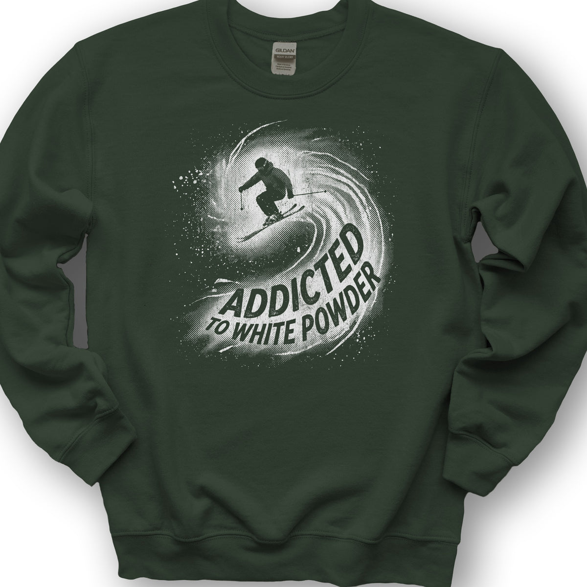 White Powder Skiing  Sweatshirt - Forest Green