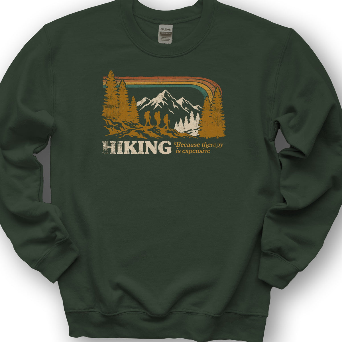 Hiking Retro Therapy Sweatshirt - Forest Green
