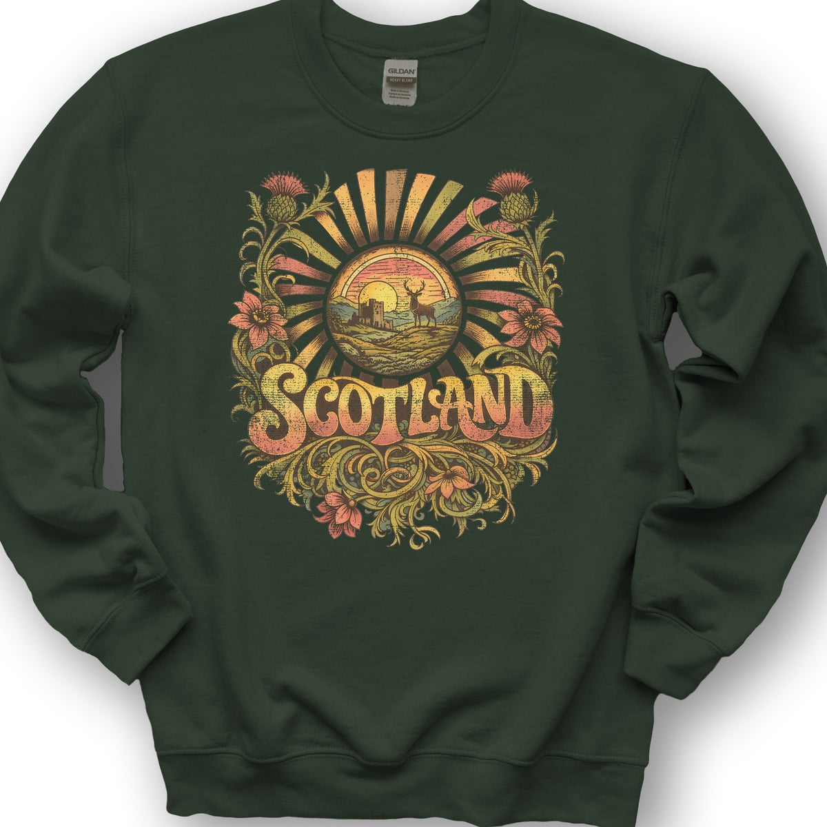 Scotland Retro Burst Sweatshirt - Forest Green