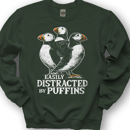 Easily Distracted By Puffins Sweatshirt - Forest Green