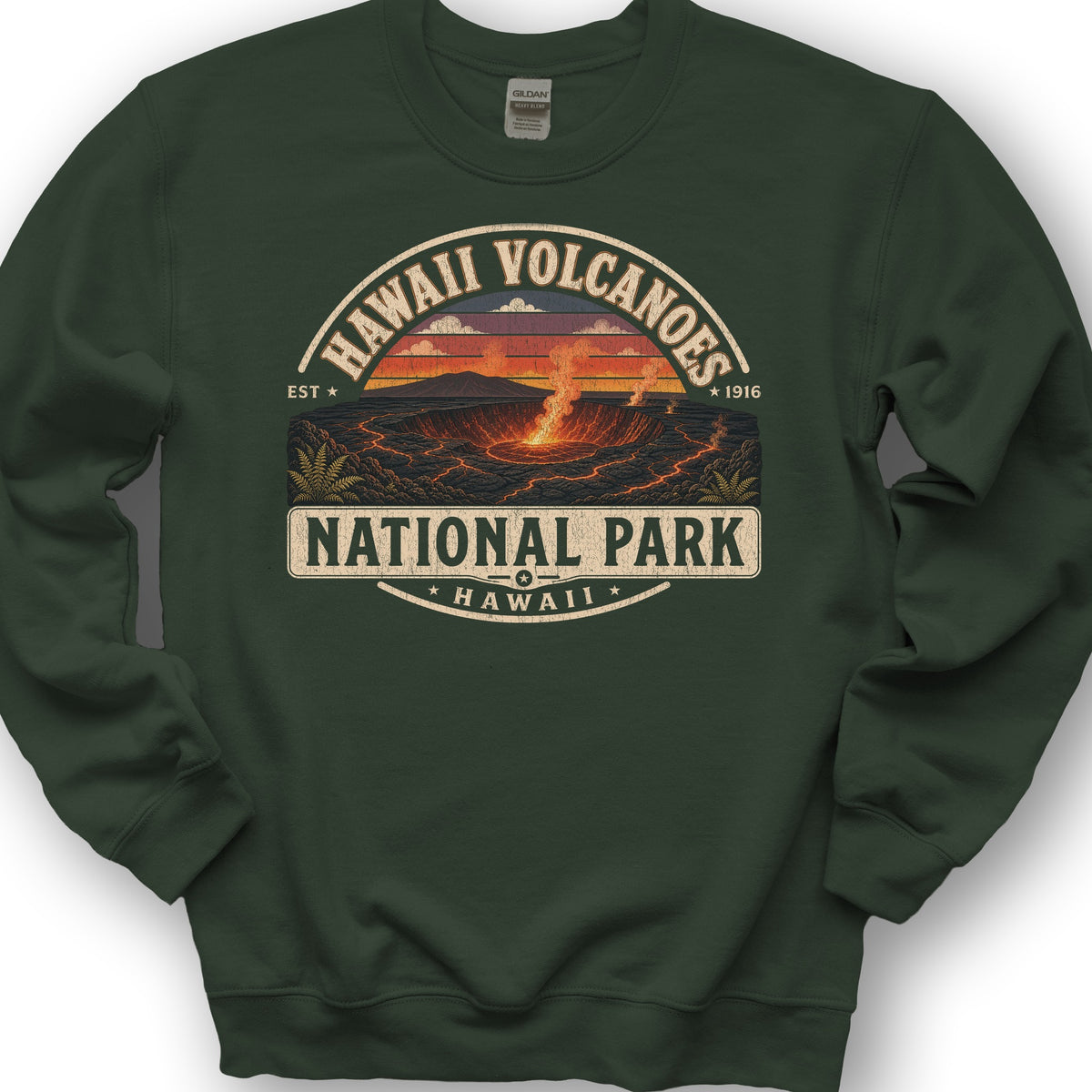 Hawaii Volcanoes Medallion Sweatshirt - Forest Green