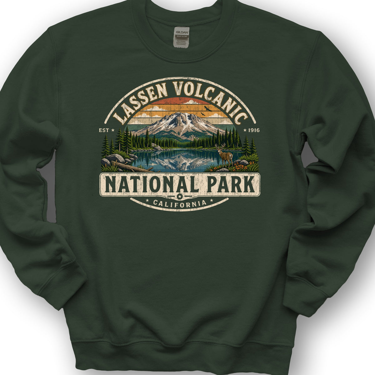 Lassen Volcanic Medallion Sweatshirt - Forest Green