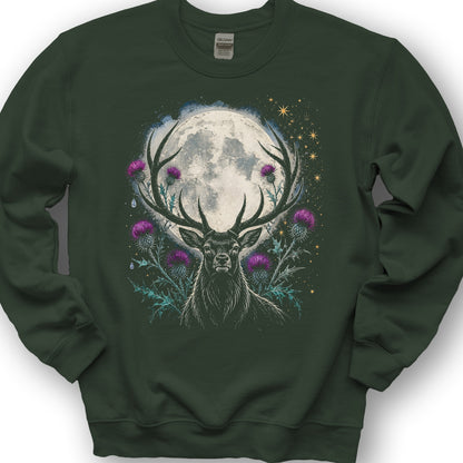 Moonlit Stag Thistle Sweatshirt - Forest Green