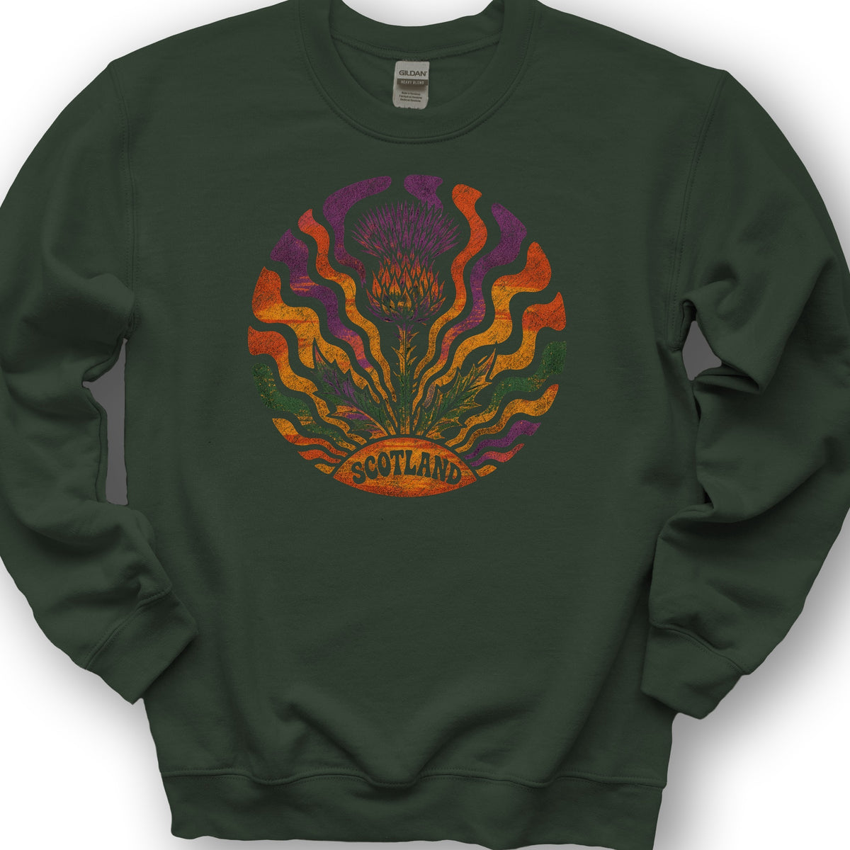 Groovy Scotland Thistle Sweatshirt - Forest Green