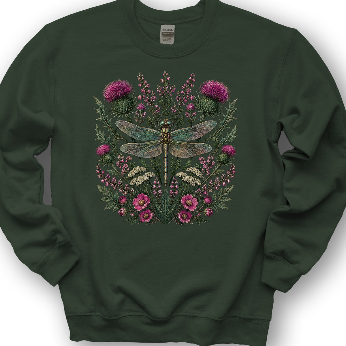 Wild Dragonfly Thistle Sweatshirt - Forest Green