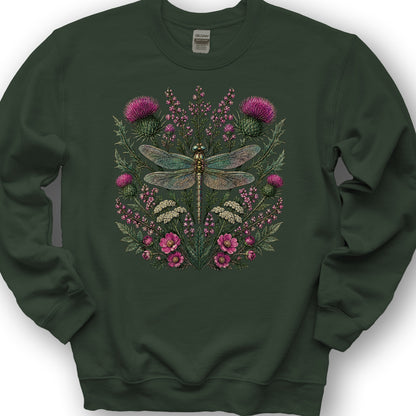 Wild Dragonfly Thistle Sweatshirt - Forest Green