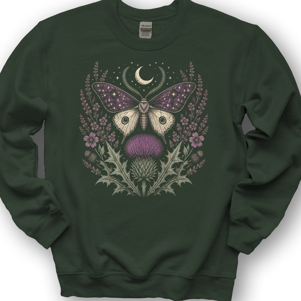 Crescent Thistle Moth Moon Sweatshirt - Forest Green
