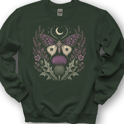 Crescent Thistle Moth Moon Sweatshirt - Forest Green