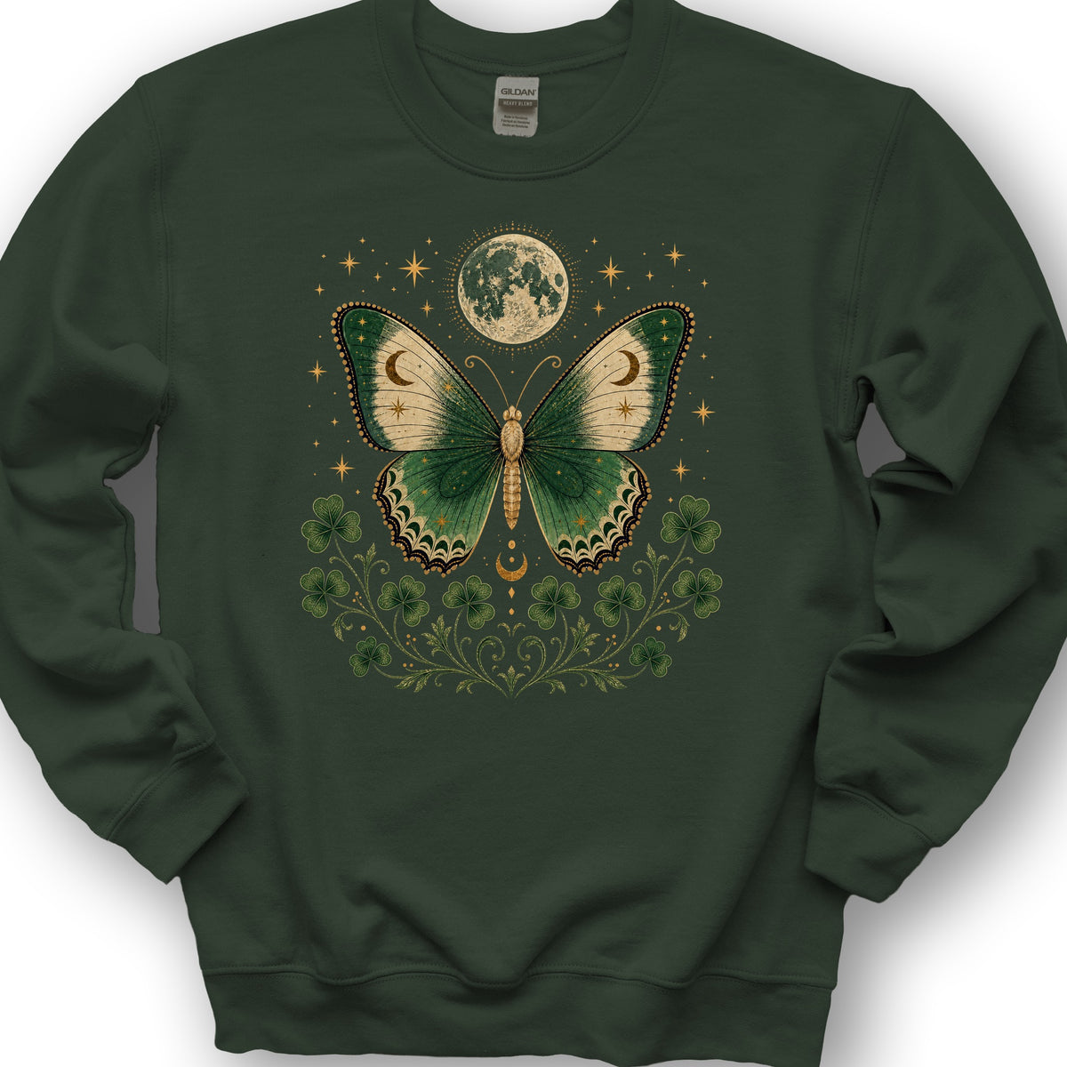 Shamrock Moon Butterfly Sweatshirt - Forest Green