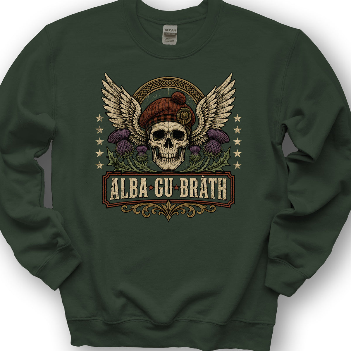 Alba Skull Thistle Sweatshirt - Forest Green