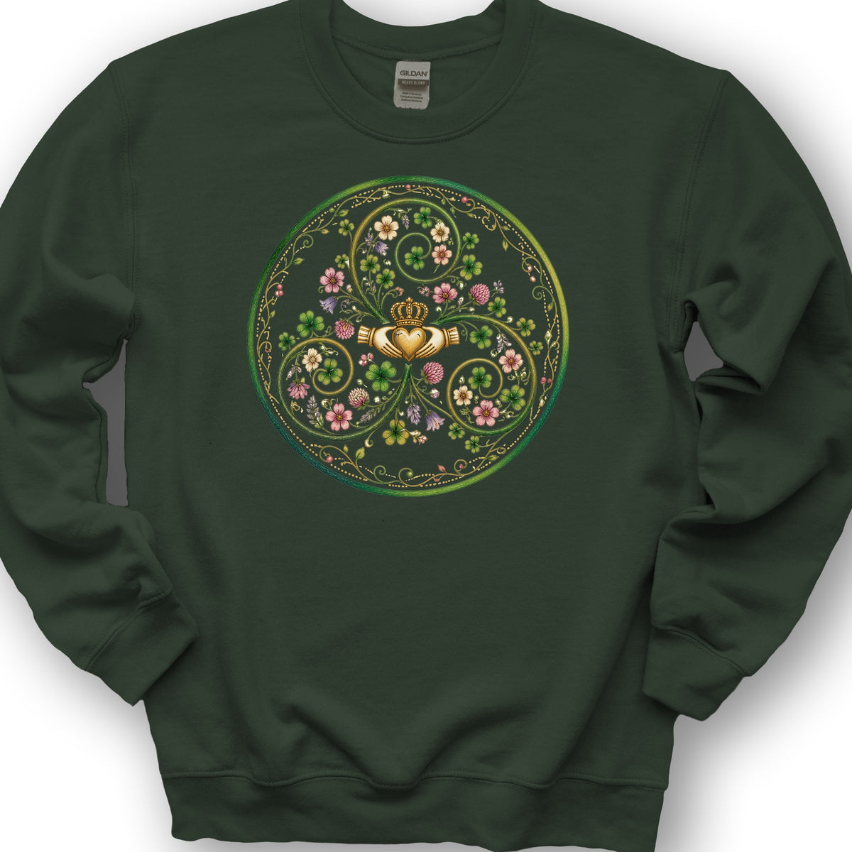 Claddagh Floral Triskele Sweatshirt - Forest Green