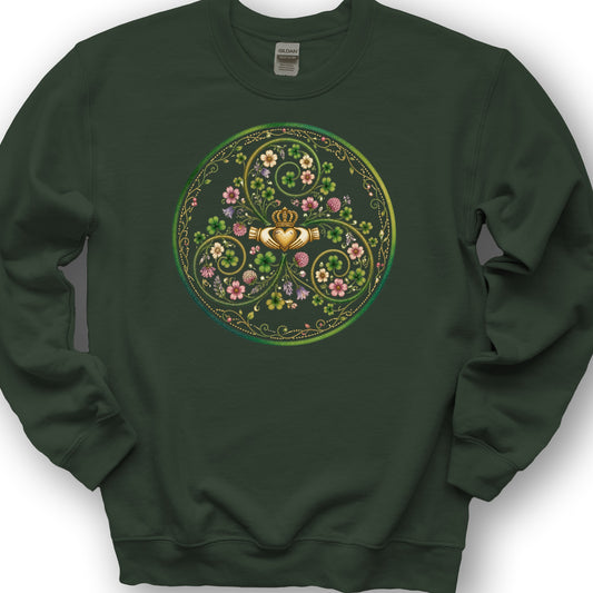 Claddagh Floral Triskele Sweatshirt - Forest Green