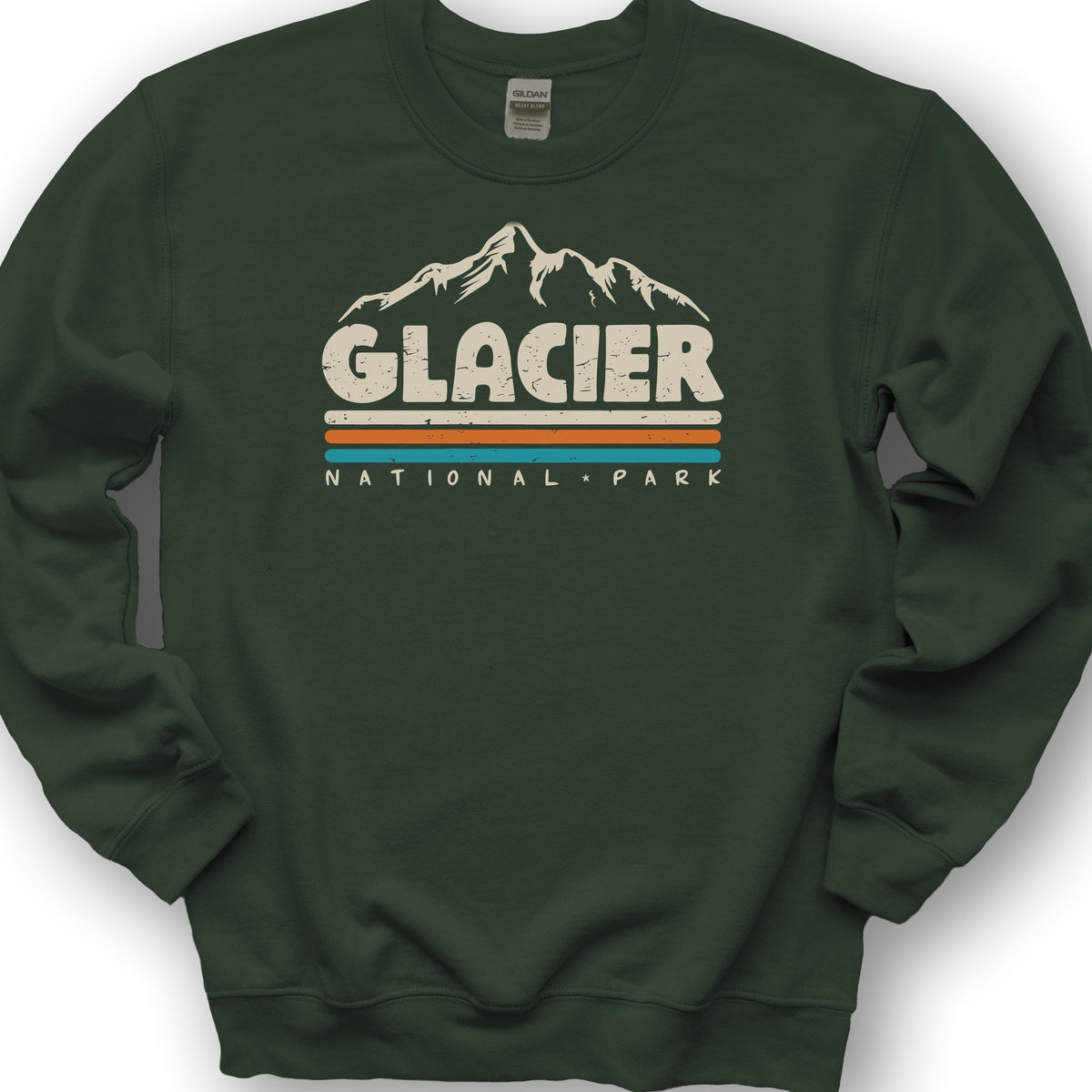 Glacier National Park "Retro Stipes" Sweatshirt - Forest Green