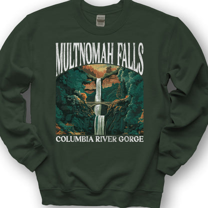 Multnomah Falls Oregon "Big and Bold" Sweatshirt - Forest Green