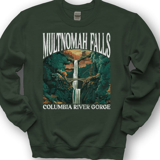 Multnomah Falls Oregon "Big and Bold" Sweatshirt - Forest Green