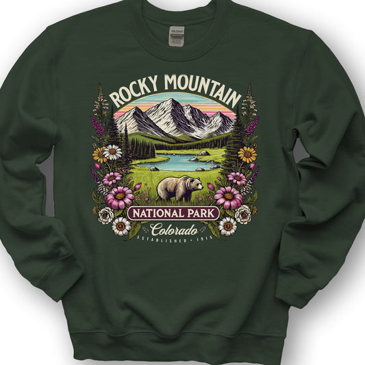 Rocky Mountain National Park "Wildflower" Sweatshirt - Forest Green