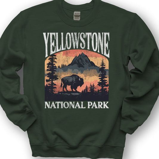 Yellowstone National Park Buffalo "Big and Bold" Sweatshirt - Forest Green