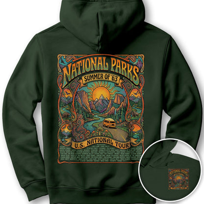 National Parks Summer Tour Front/Back Print Hoodie - Forest Green