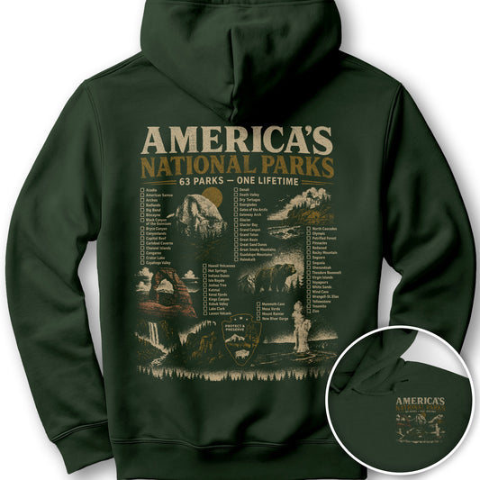 Vintage Parks Checklist Front/Back Print Hoodie - Forest Green