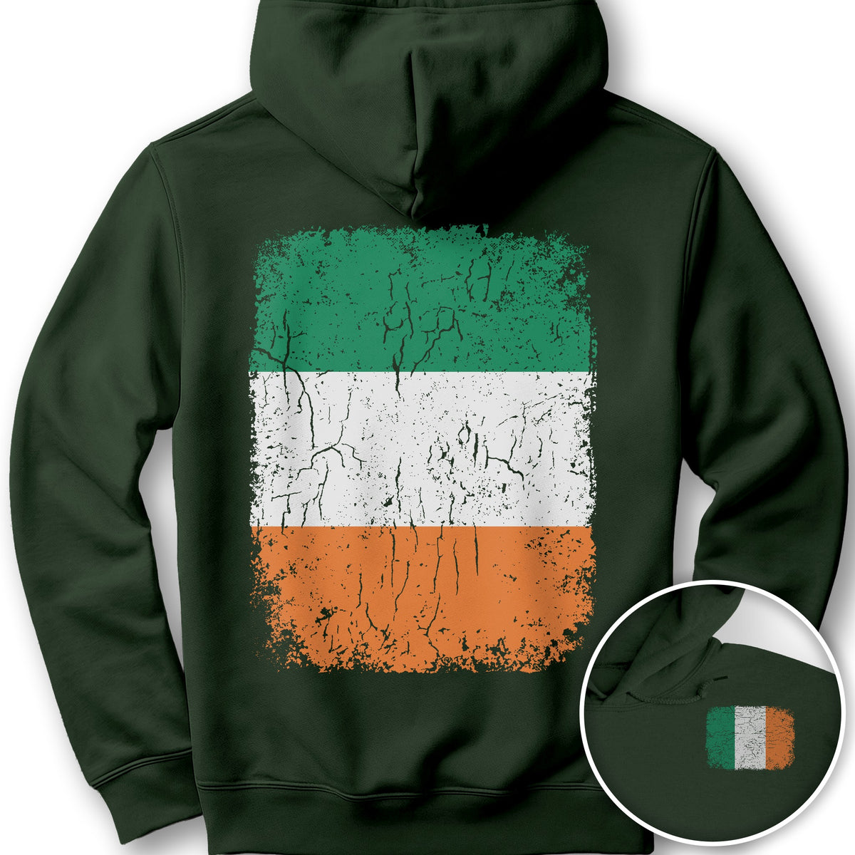 Ireland Distressed Flag Front/Back Print Hoodie - Forest Green
