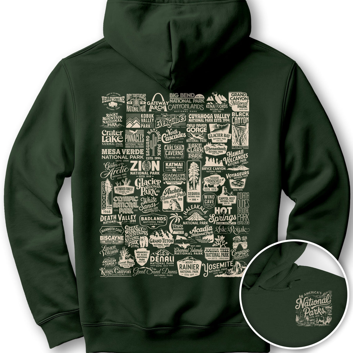 63 Vintage Parks Front/Back Print Hoodie - Forest Green