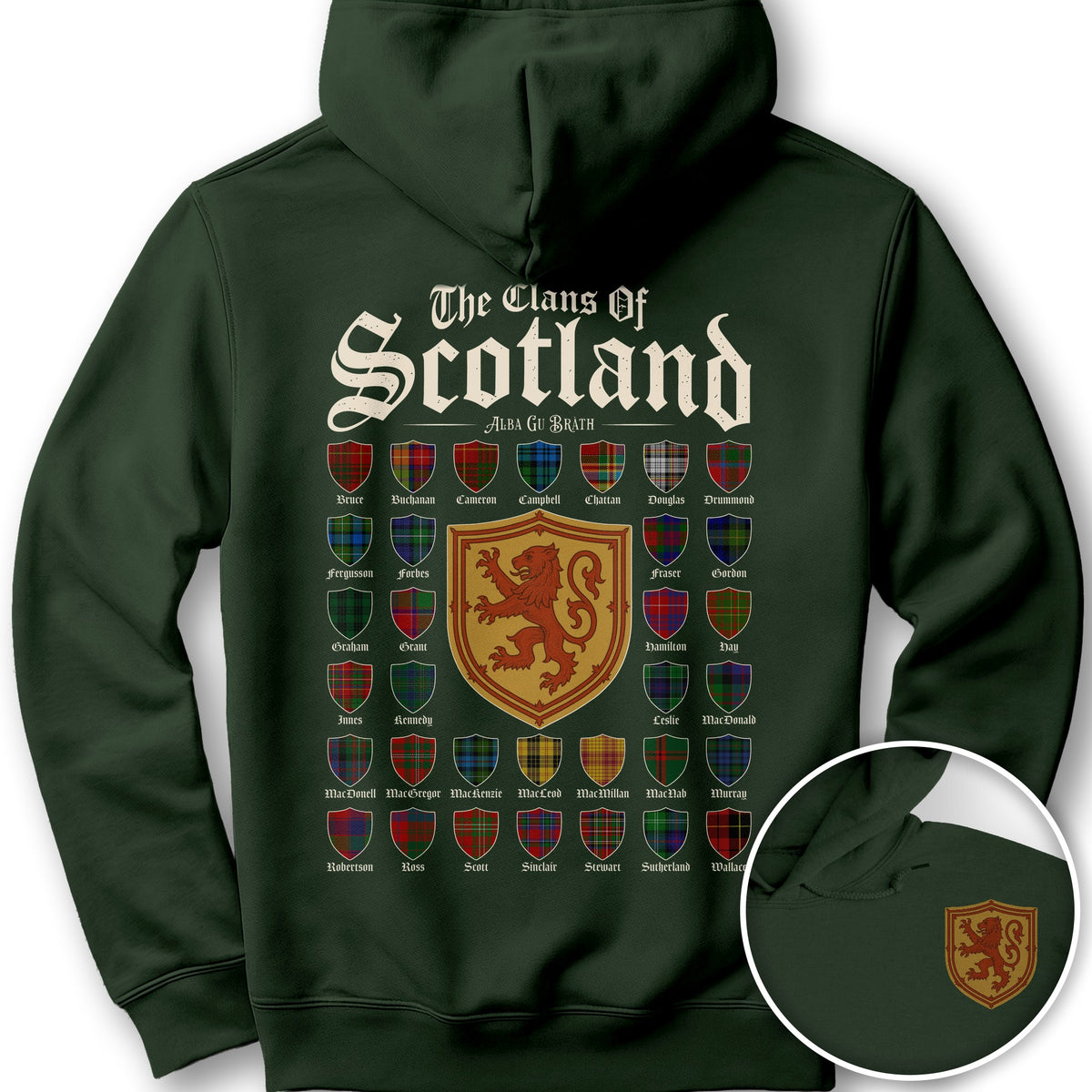 Clans of Scotland "Tartans"Front/Back Print Hoodie - Forest Green