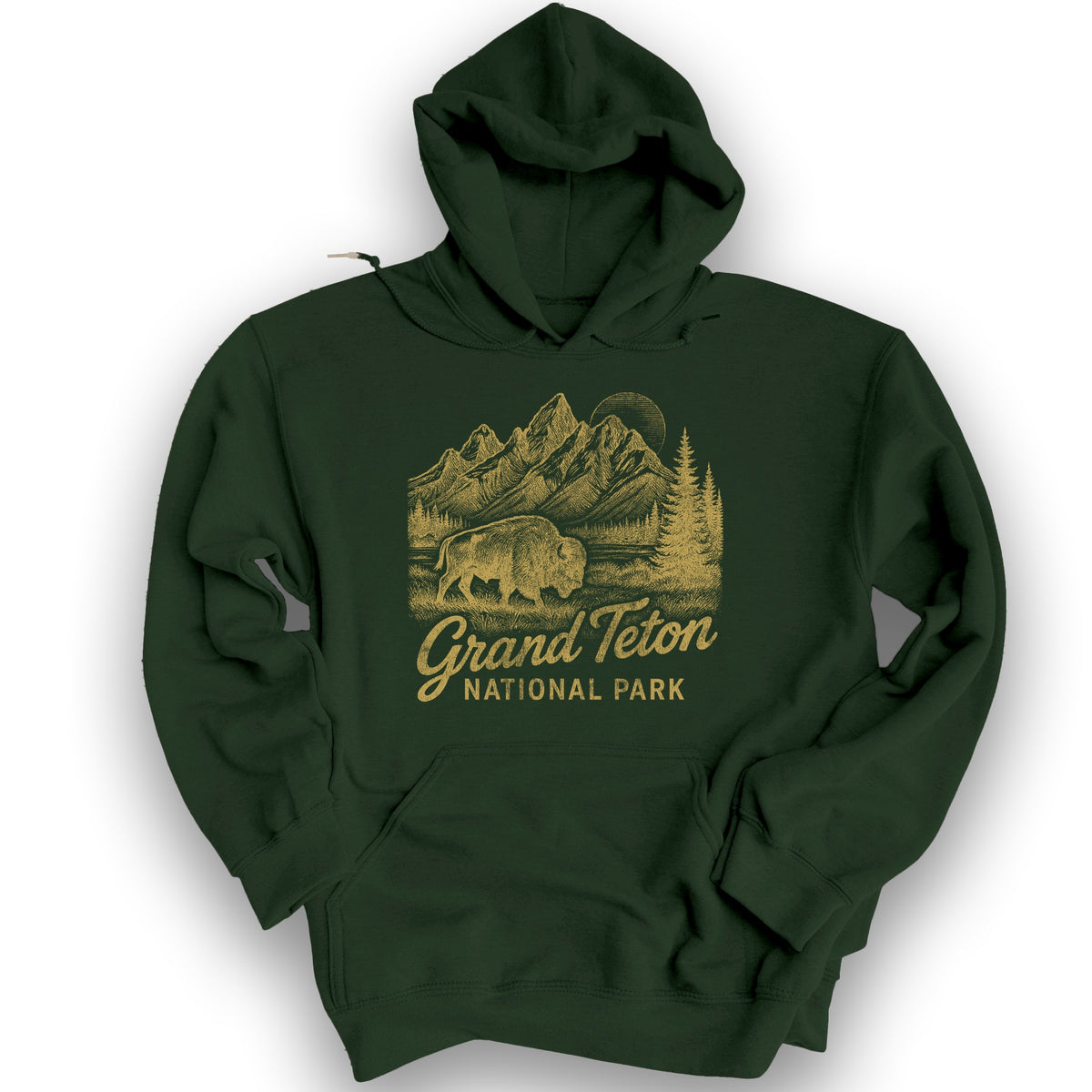 Grand Teton "Vintage Sketch" Hoodie - Forest Green