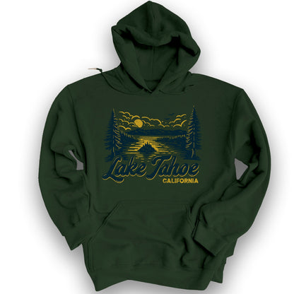 Lake Tahoe Emerald Bay Sketch Hoodie - Forest Green