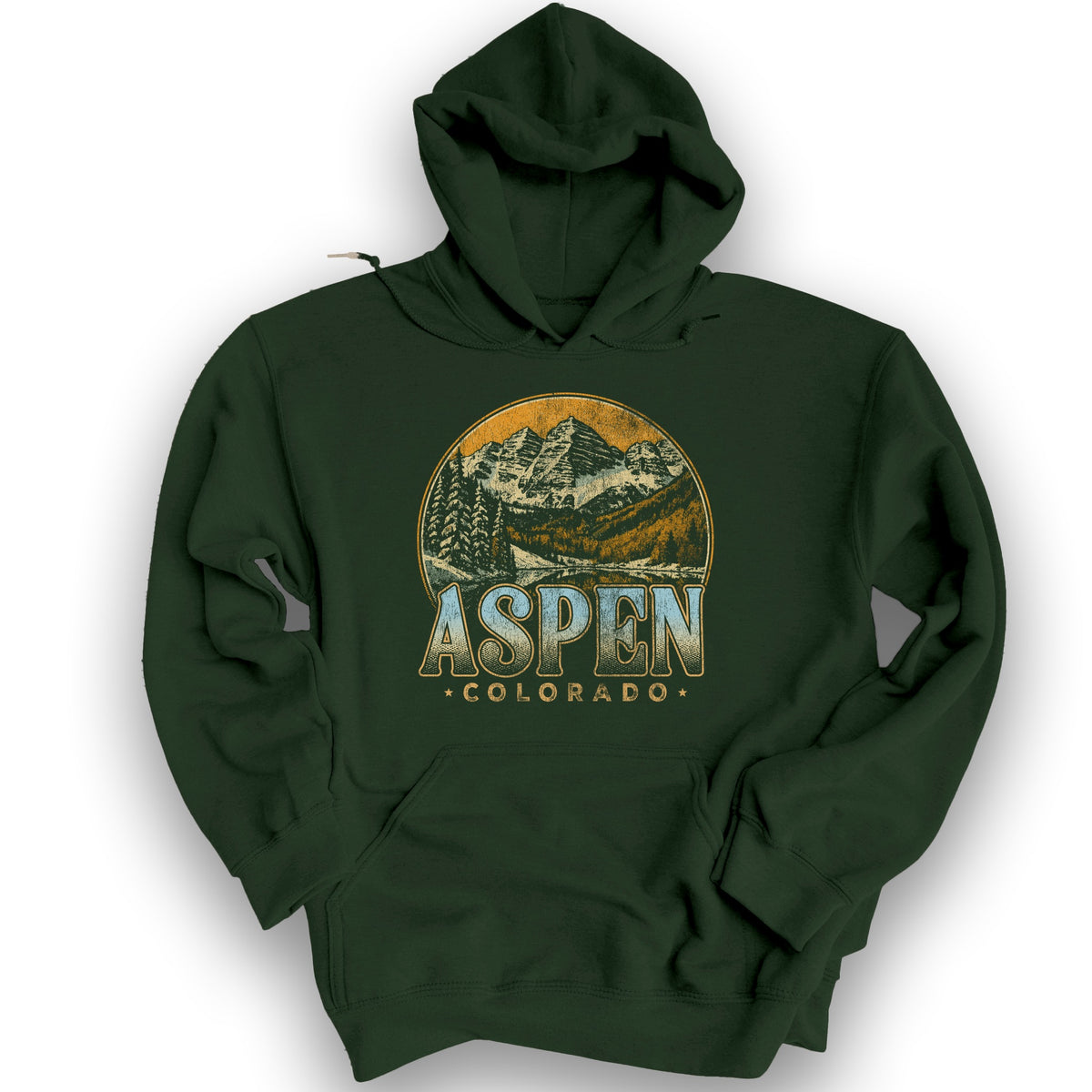 Aspen Colorado Groovy Screenprint Hoodie - Forest Green