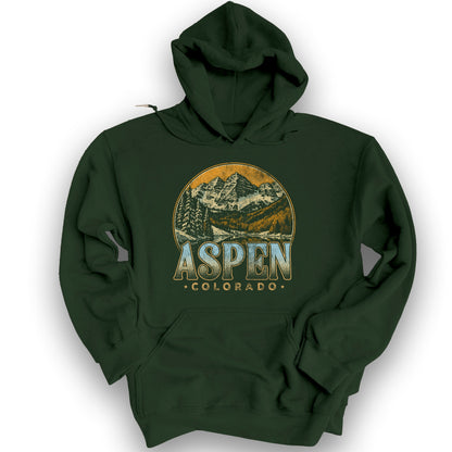 Aspen Colorado Groovy Screenprint Hoodie - Forest Green
