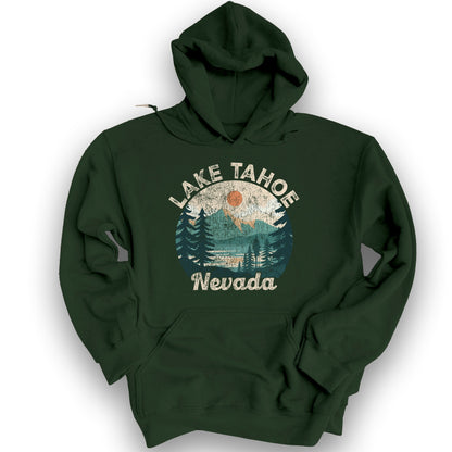 Lake Tahoe Nevada Vintage Circle Hoodie - Forest Green