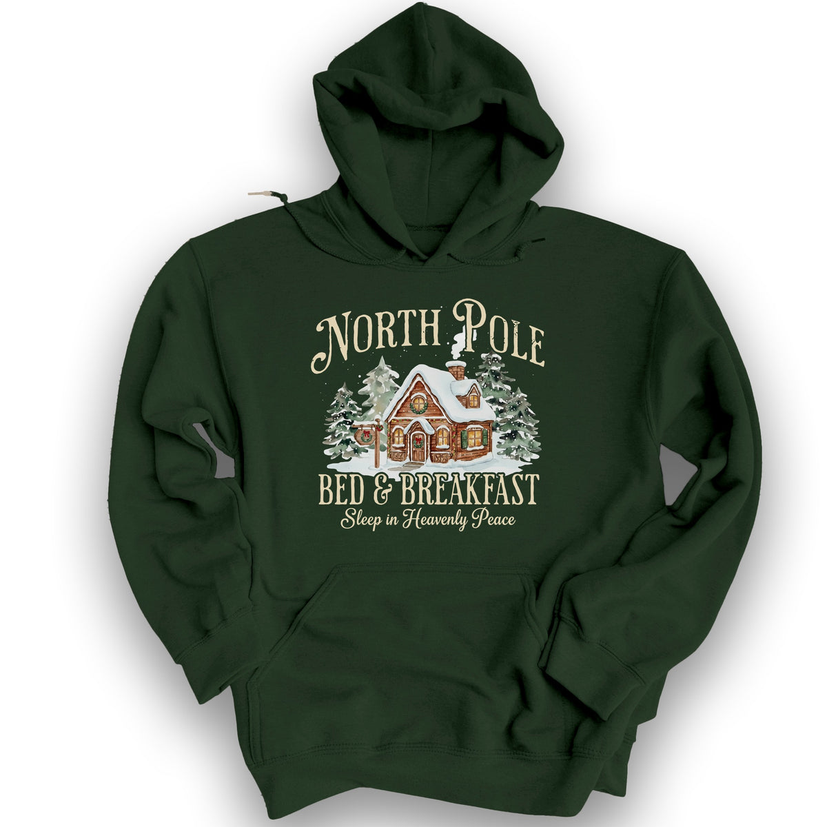 North Pole Bed and Breakfast "Heavenly Peace" Hoodie - Forest Green