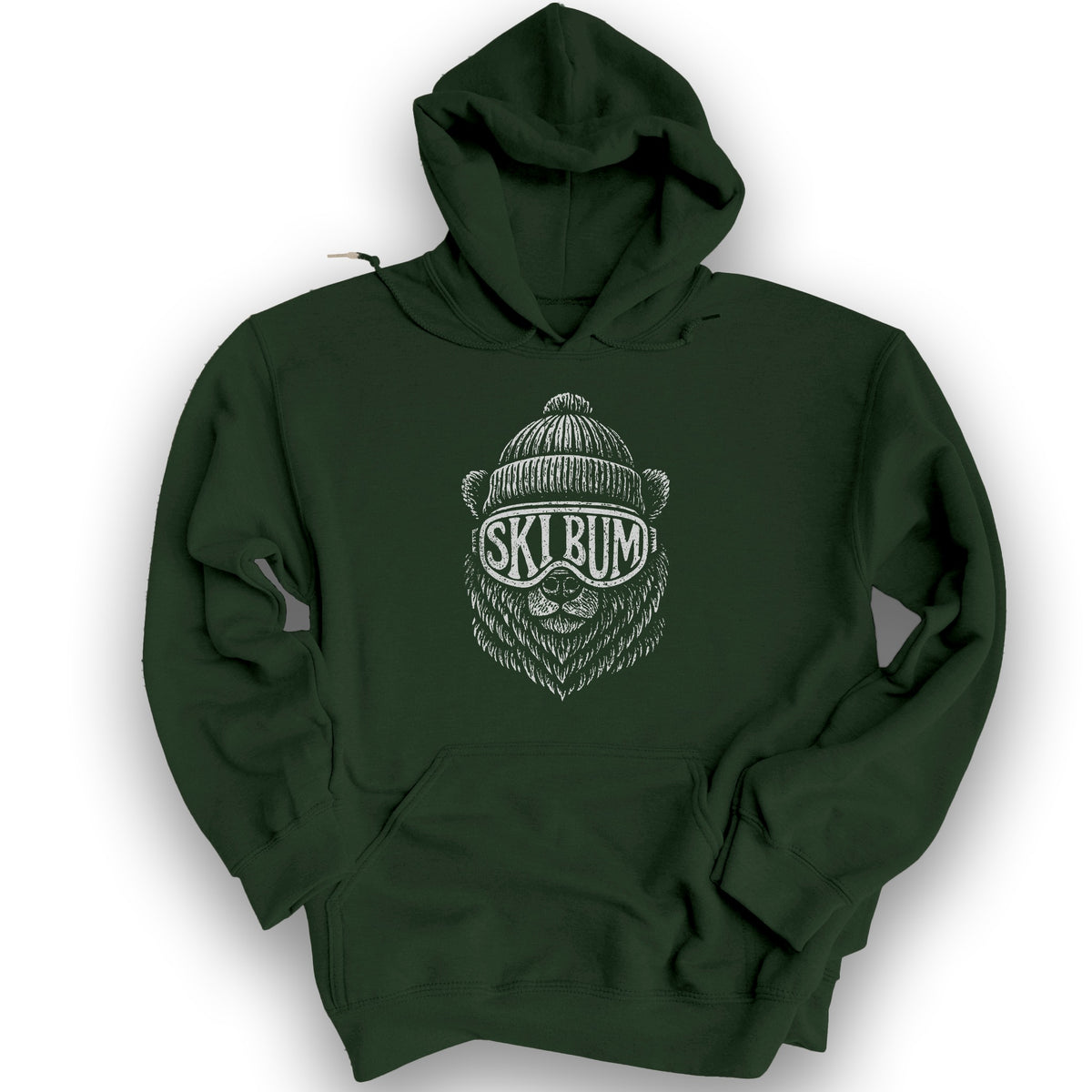 Ski Bum Bear Hoodie - Forest Green