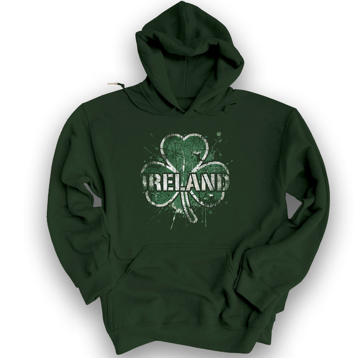 Ireland Shamrock Grunge Hoodie - Forest Green