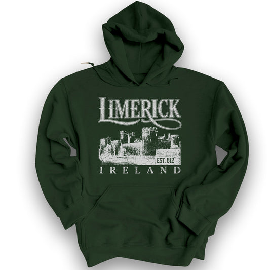 Limerick Ireland Vintage Print Hoodie - Forest Green