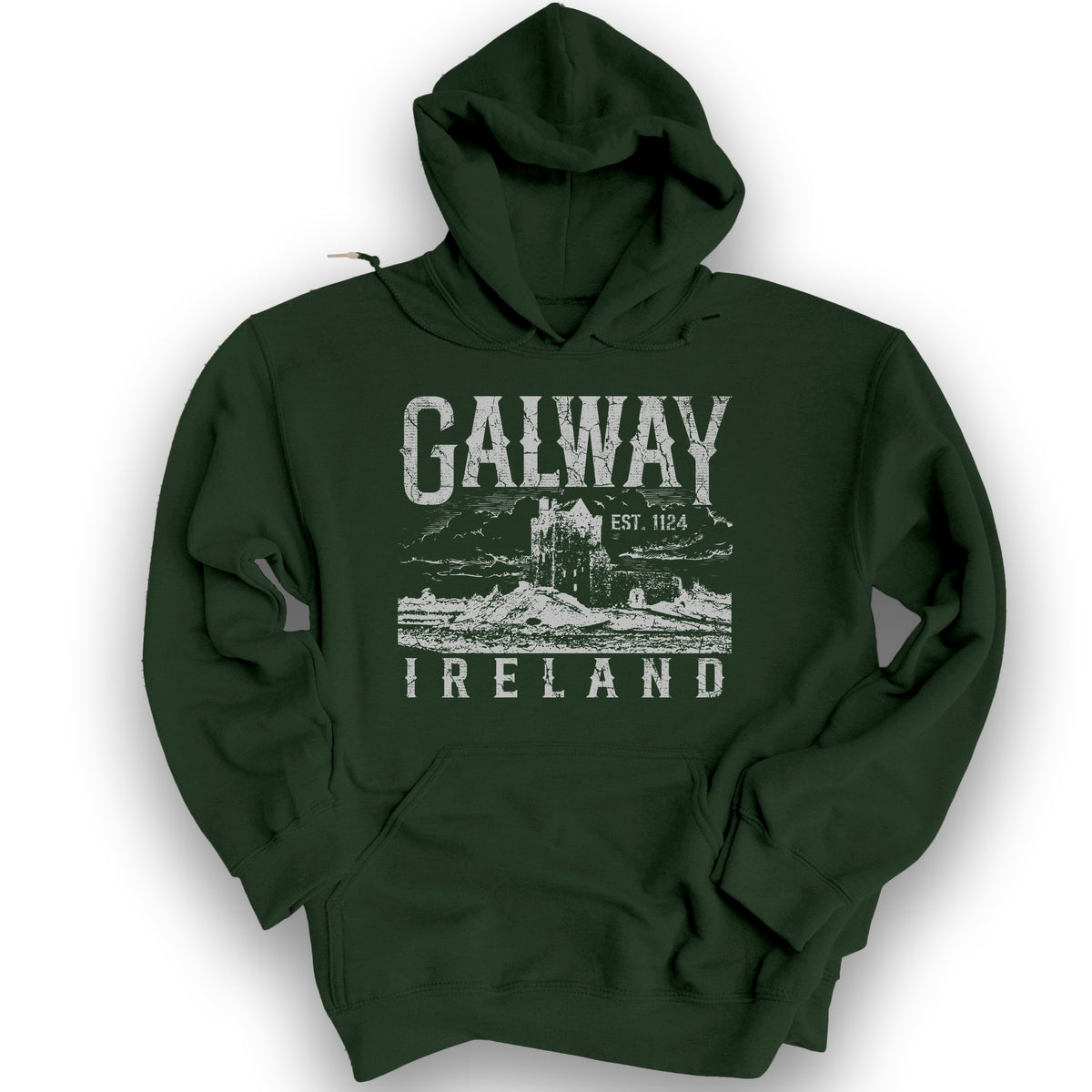 Galway Ireland Vintage Print Hoodie - Forest Green