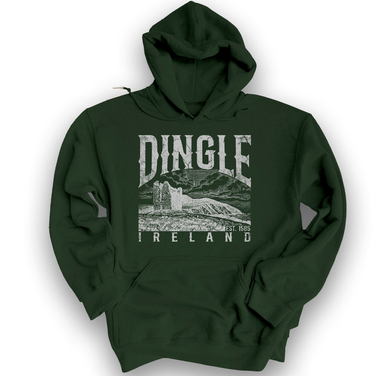 Dingle Ireland Vintage Print Hoodie - Forest Green