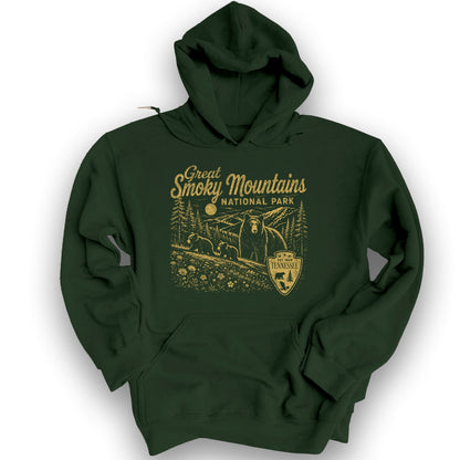 Smoky Mountains Vintage Sketch Hoodie - Forest Green
